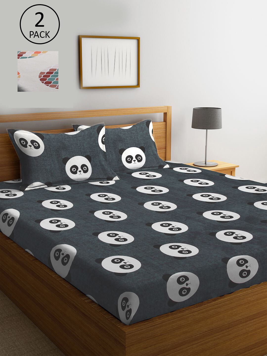 

KLOTTHE Grey & Brown Cotton Blend 210 TC 2 King Bedsheet with 4 Pillow Covers