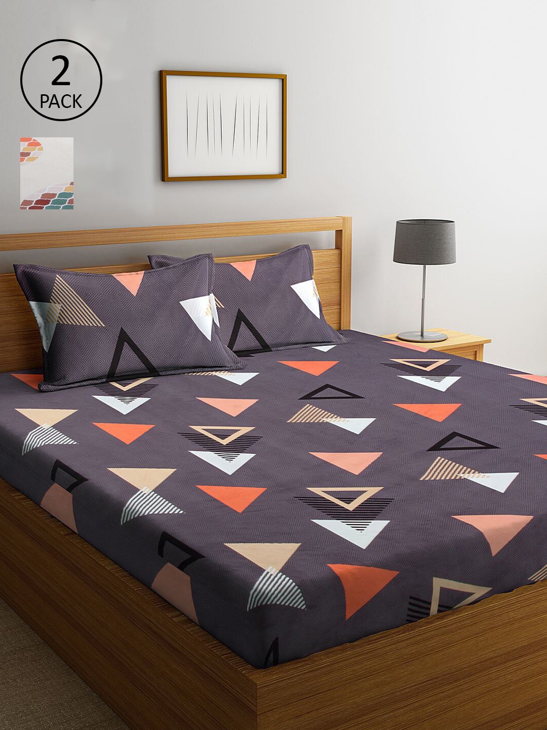 

KLOTTHE Multicoloured 210 TC Printed Set of 2 King Cotton Bedsheet with 4 Pillow Covers, Purple