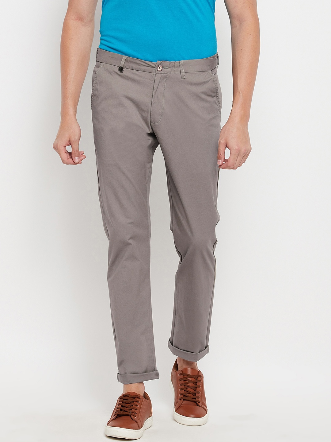 

Duke Men Grey Slim Fit Cotton Chinos Trousers