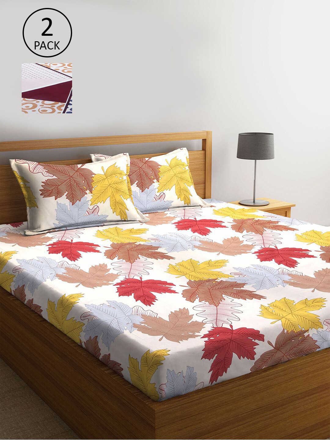 

KLOTTHE White & Grey Floral 210 TC 2 King Bedsheets with 4 Pillow Covers