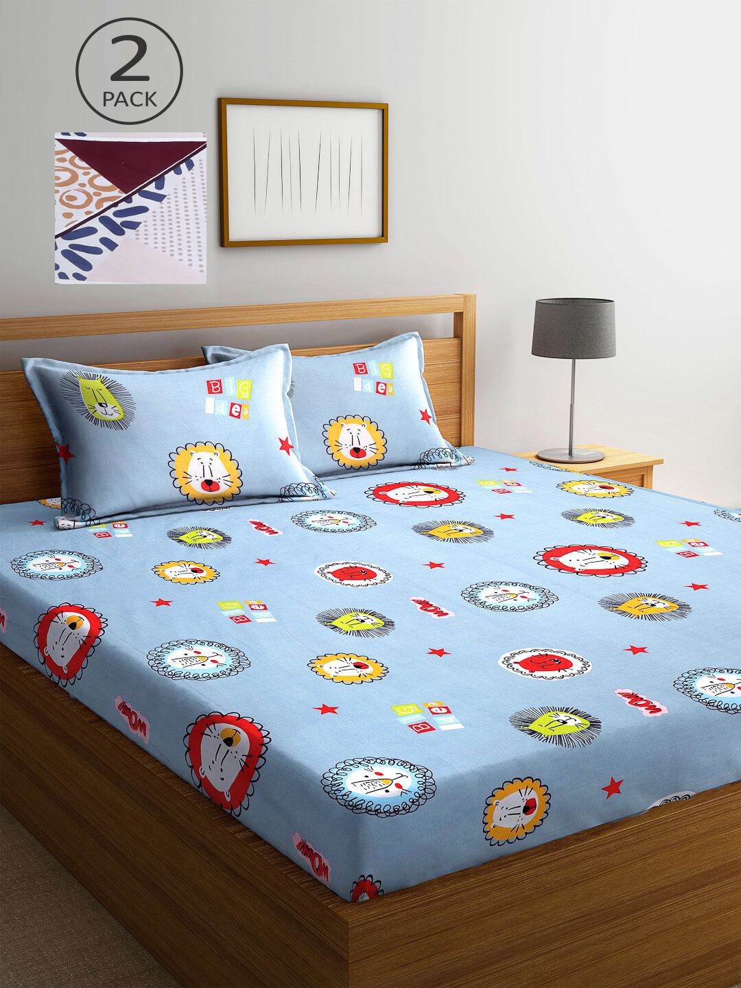 

KLOTTHE Set Of 2 Blue & White Printed 210 TC 2 King Bedsheet with 4 Pillow Covers
