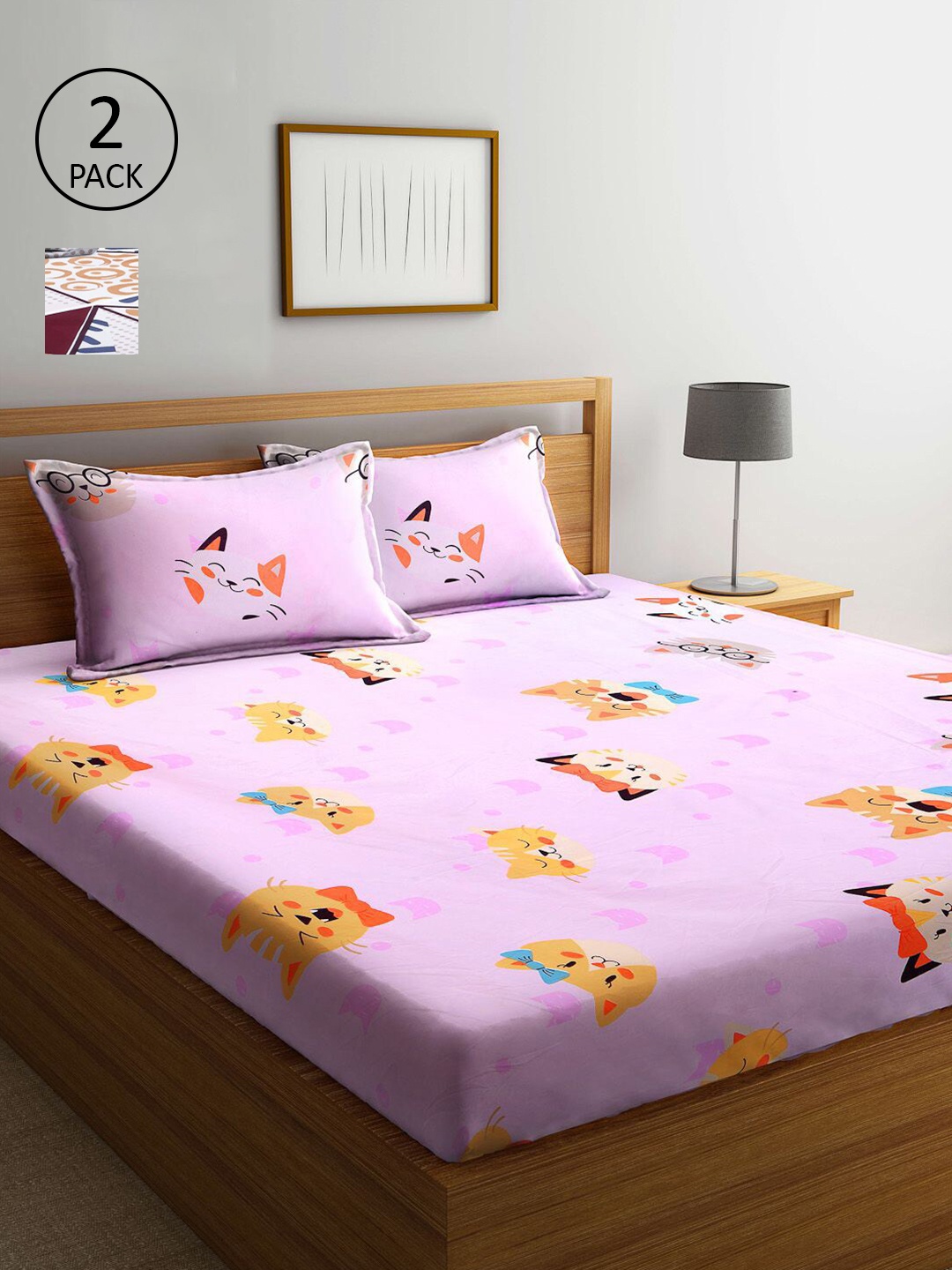 

KLOTTHE Pink & White Cotton Blend 210 TC 2 King Bedsheet with 4 Pillow Covers