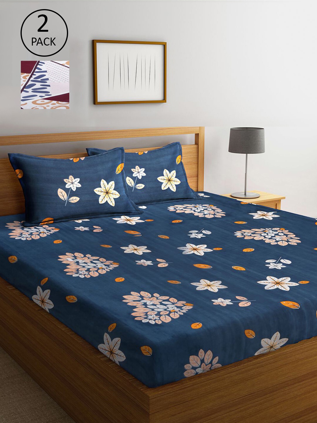 

KLOTTHE Blue & White Floral 210 TC 2 King Bedsheet with 4 Pillow Covers