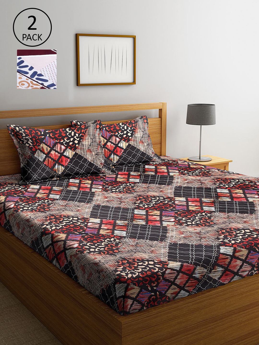 

KLOTTHE Brown & White Cotton Blend 210 TC 2 King Bedsheet with 4 Pillow Covers