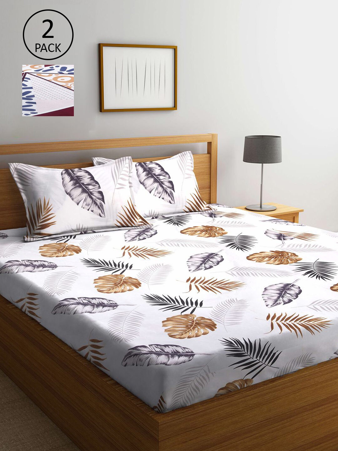

KLOTTHE White & Brown Floral 210 TC 2 King Bedsheet with 4 Pillow Covers