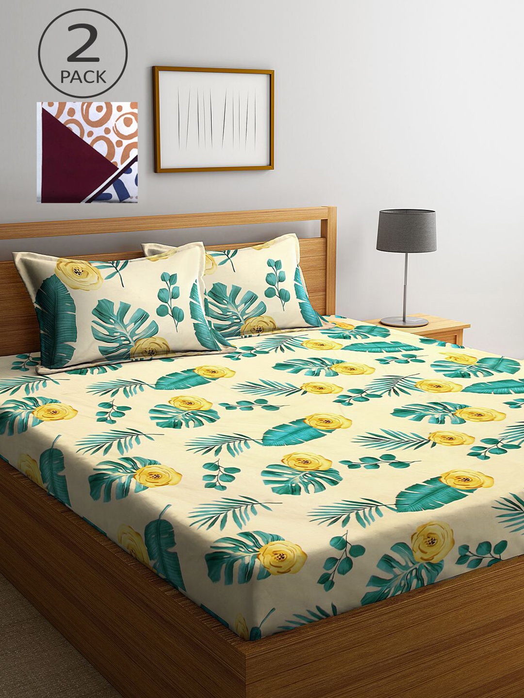

KLOTTHE Green & Brown Floral 210 TC 2 King Bedsheet with 4 Pillow Covers