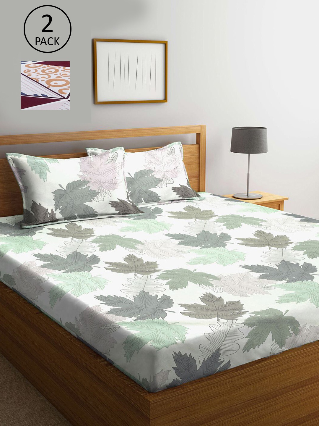 

KLOTTHE White & Grey Floral 210 TC 2 King Bedsheet with 4 Pillow Covers