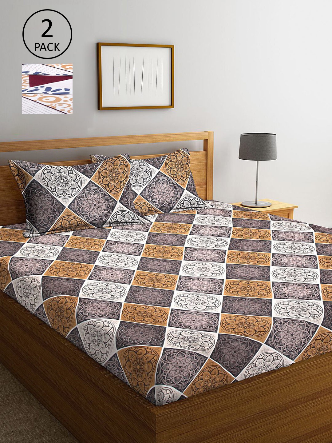 

KLOTTHE Multicoloured 210 TC Printed Set of 2 King Cotton Bedsheet with 4 Pillow Covers, Multi