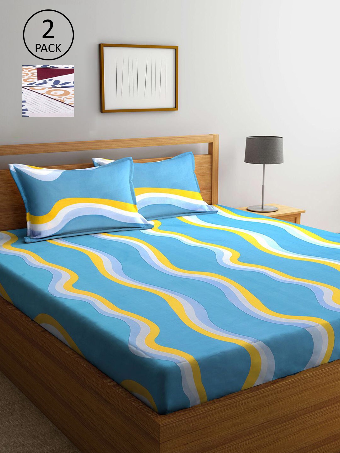 

KLOTTHE White & Blue 210 TC 2 King Bedsheet with 4 Pillow Covers