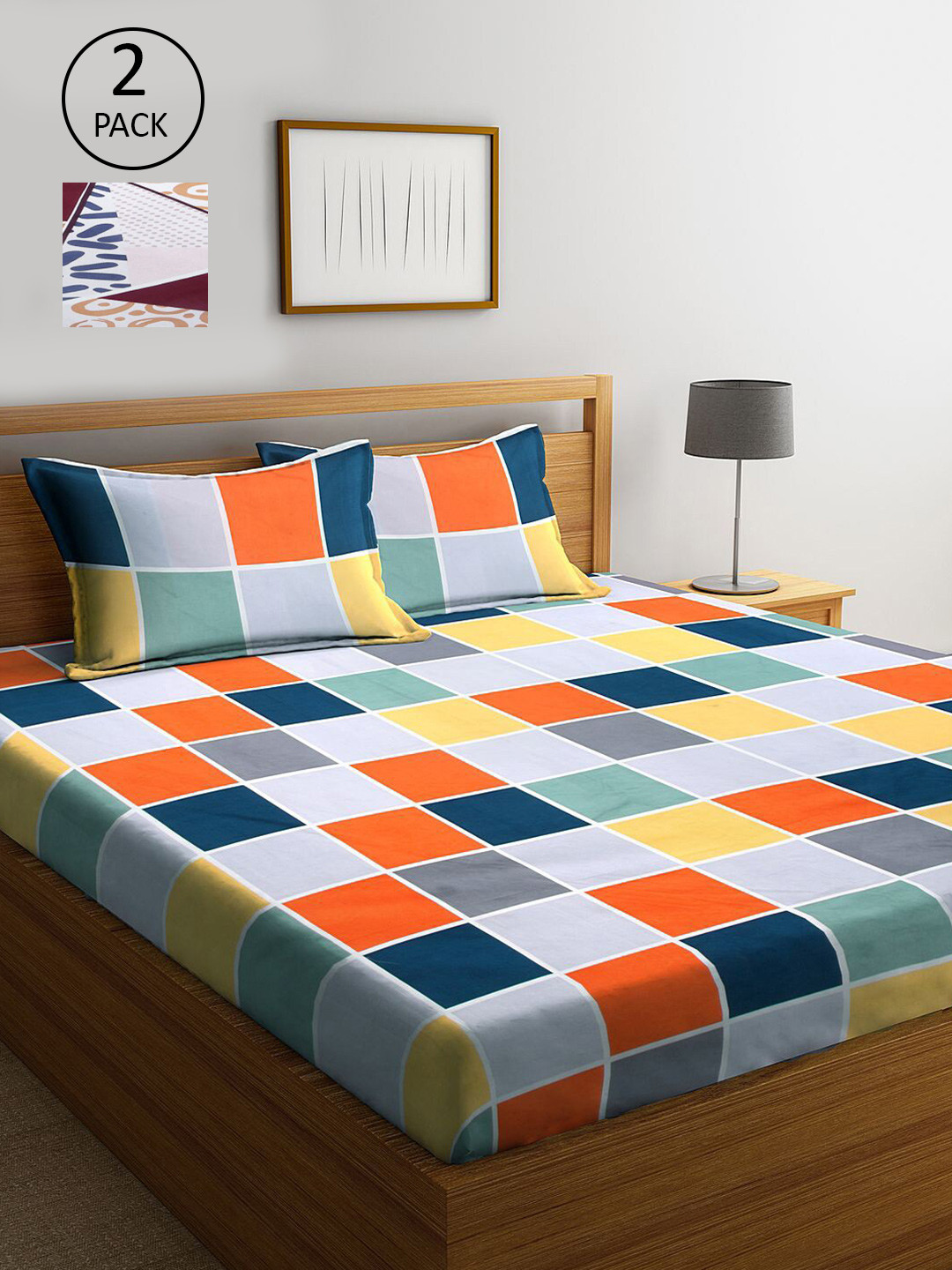 

KLOTTHE Blue & Purple Cotton Blend 210 TC 2 King Bedsheet with 4 Pillow Covers