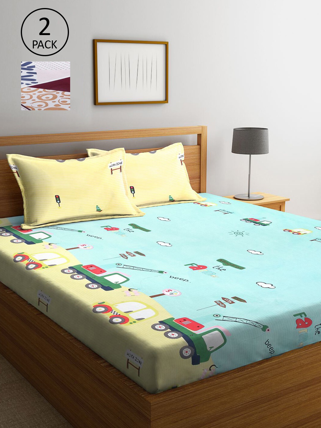 

KLOTTHE Blue & Yellow 210 TC 2 King Bedsheet with 4 Pillow Covers