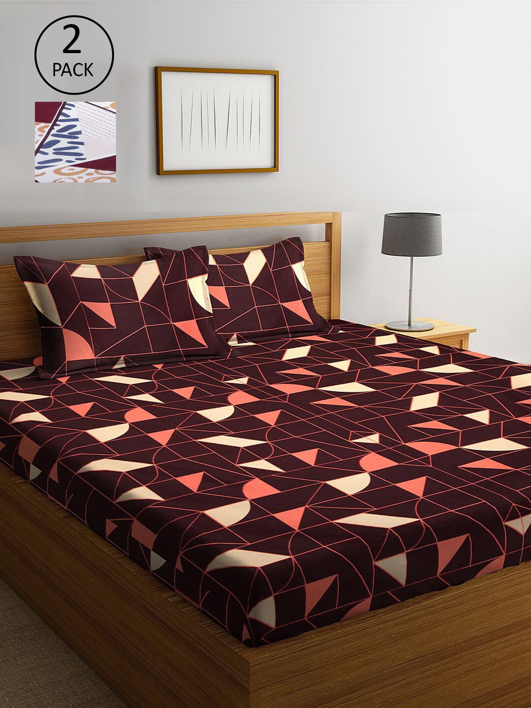 

KLOTTHE Brown & White Printed 210 TC 2 King Bedsheets with 4 Pillow Covers