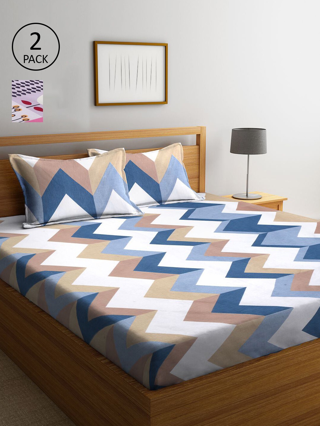 

KLOTTHE Lavender & Multicoloured Geometric 210 TC 2 King Bedsheet with 4 Pillow Covers