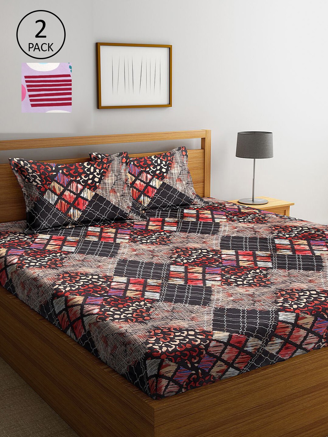 

KLOTTHE Multicoloured Printed 210 TC 2 King Bedsheets with 4 Pillow Covers, Multi