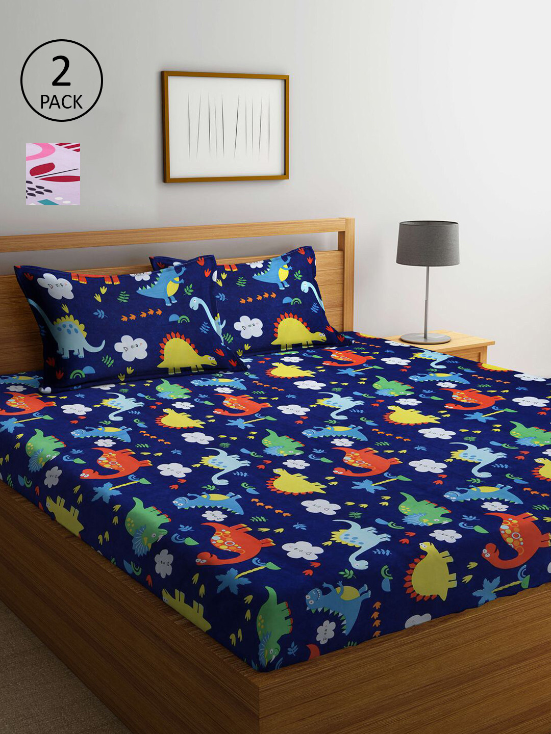 

KLOTTHE Multicoloured & Lavender Printed 210 TC 2 King Bedsheets with 4 Pillow Covers, Multi