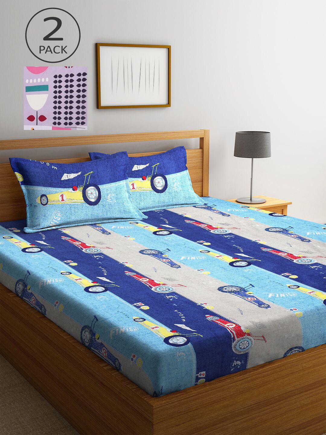 

KLOTTHE Lavender & Blue Printed 210 TC 2 King Bedsheets with 4 Pillow Covers