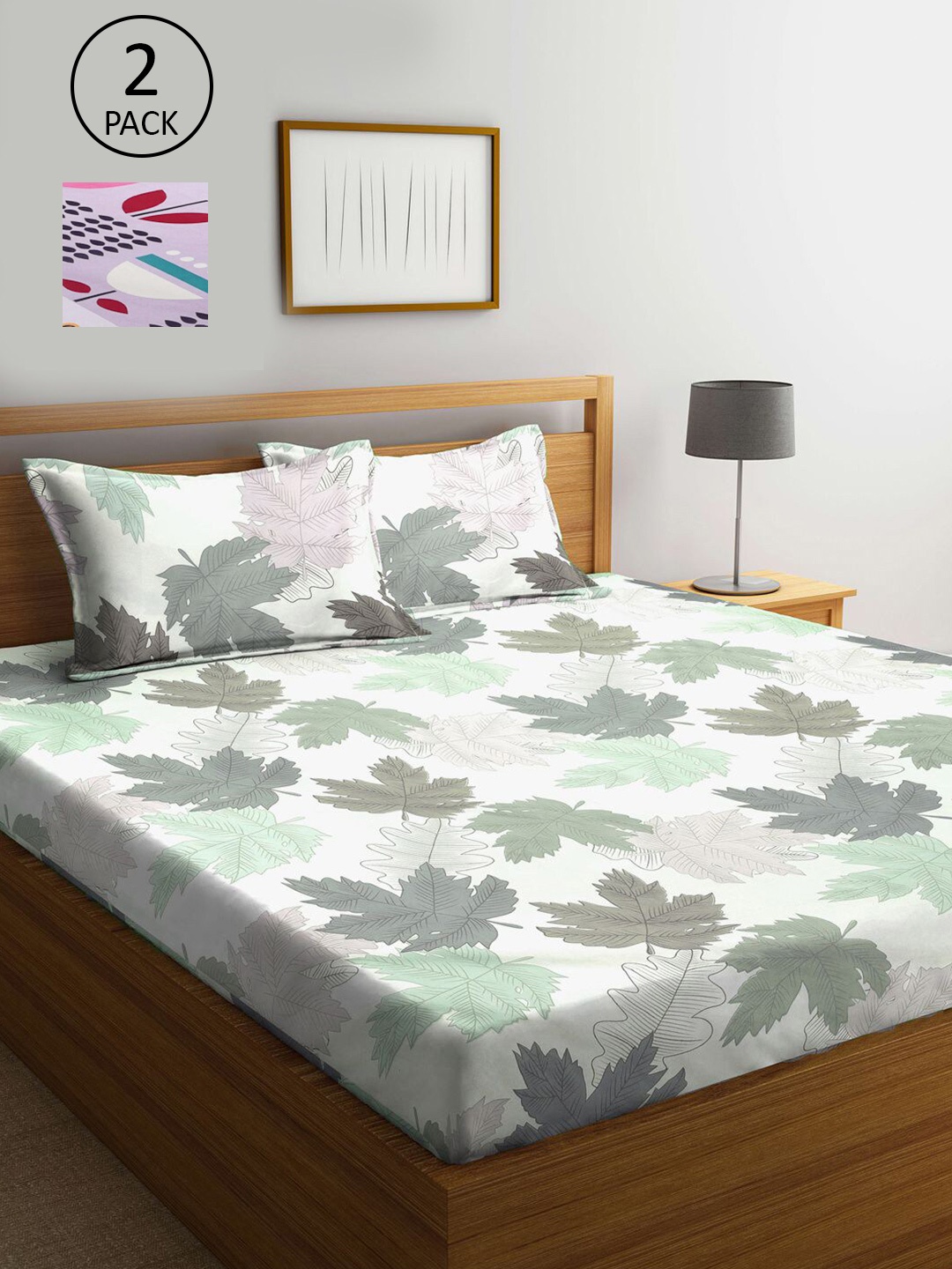 

KLOTTHE Grey & Lavender Floral 210 TC 2 King Bedsheet with 4 Pillow Covers