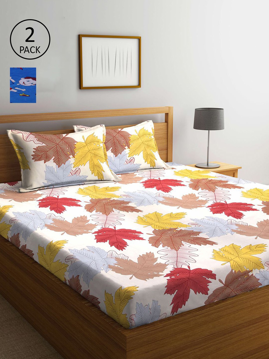 

KLOTTHE White & Yellow Printed 210 TC 2 King Bedsheets with 4 Pillow Covers