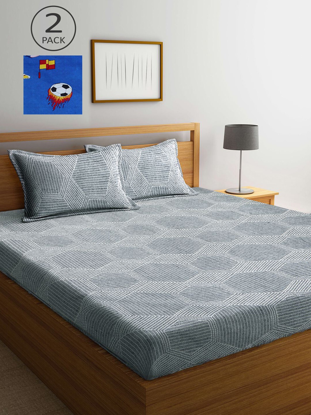 

KLOTTHE Blue & Grey Printed 210 TC 2 King Bedsheets with 4 Pillow Covers