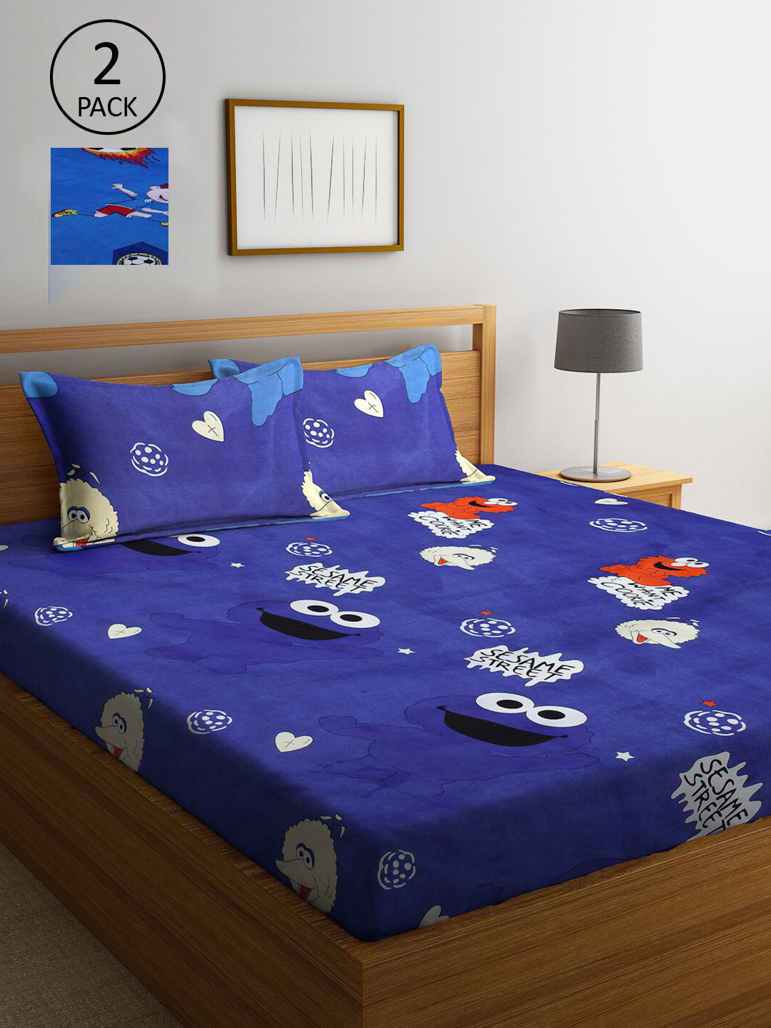 

KLOTTHE Blue Cartoon Characters 210 TC 2 King Bedsheets with 4 Pillow Covers