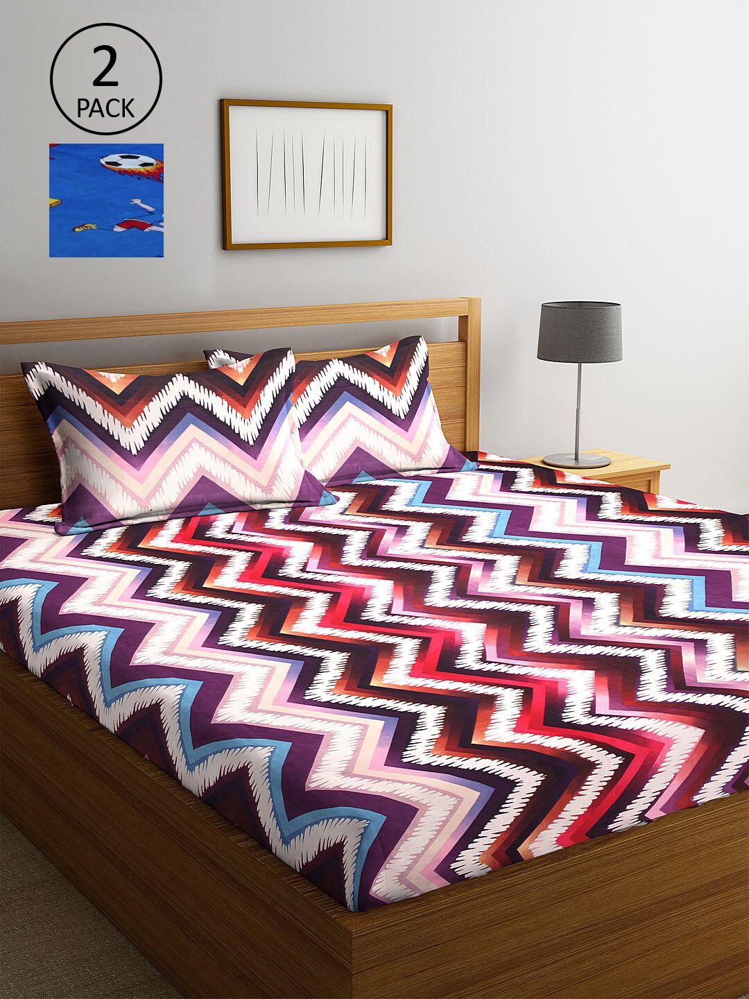 

KLOTTHE Multicoloured Geometric 210 TC 2 King Bedsheets with 4 Pillow Covers, Multi