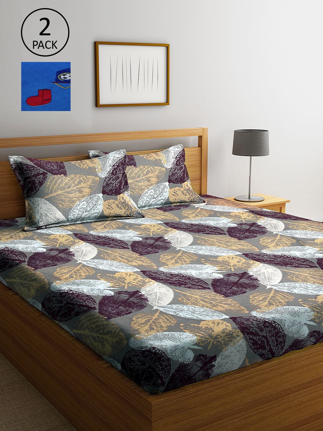 

KLOTTHE Blue & Grey Floral 210 TC 2 King Bedsheets with 4 Pillow Covers