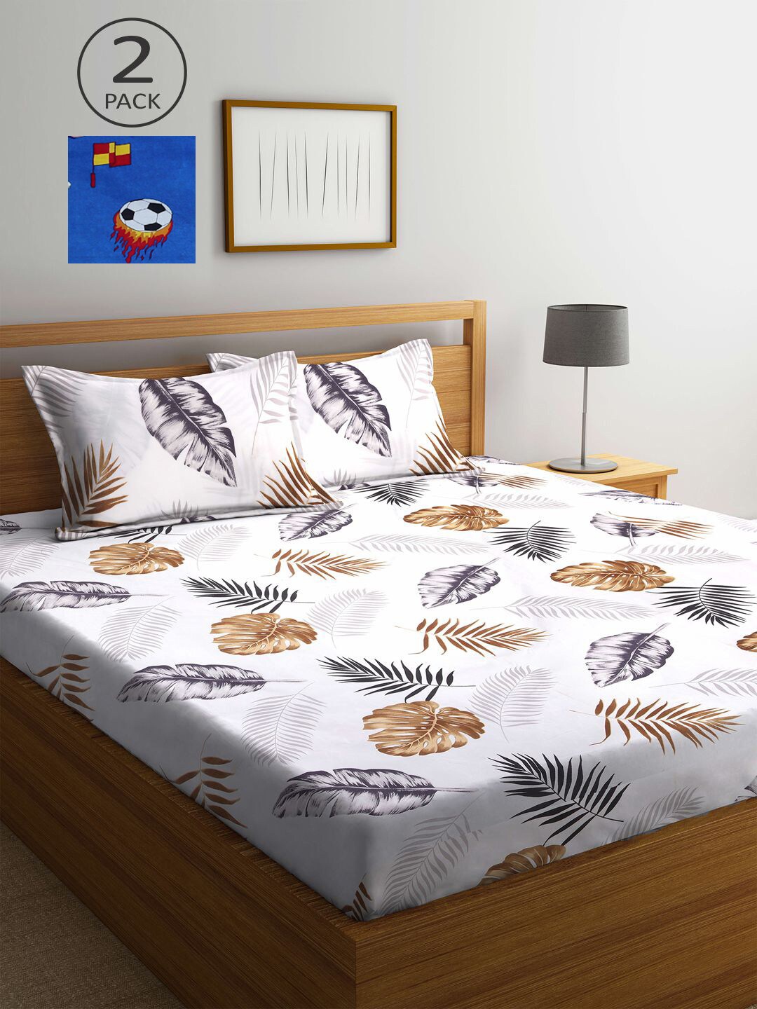 

KLOTTHE White & Black Floral 210 TC 2 King Bedsheets with 4 Pillow Covers