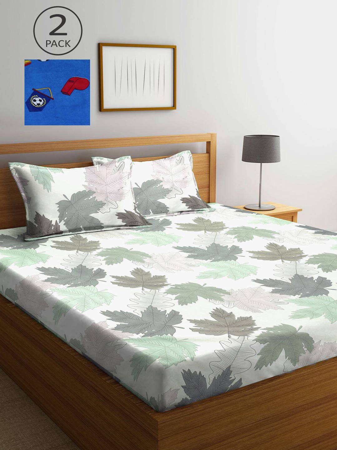 

KLOTTHE Grey & Blue Printed 210 TC 2 King Bedsheets with 4 Pillow Covers