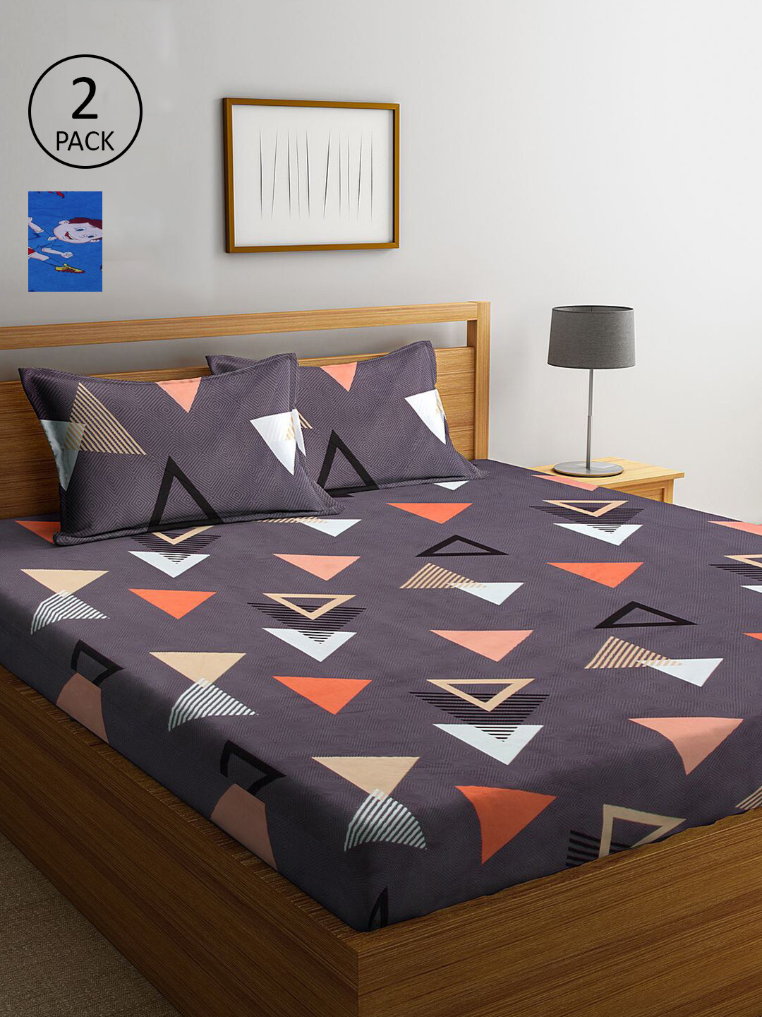 

KLOTTHE Grey & Blue Printed 210 TC 2 King Bedsheets with 4 Pillow Covers