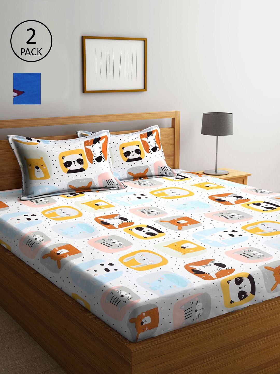 

KLOTTHE Pack Of 2 Printed 210 TC 2 King Bedsheets with 4 Pillow Covers, Blue
