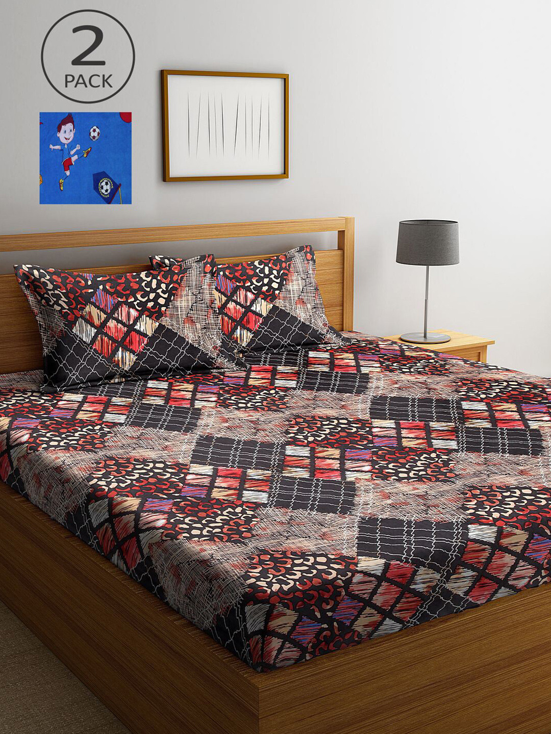 

KLOTTHE Brown & Blue Printed 210 TC 2 King Bedsheets with 4 Pillow Covers
