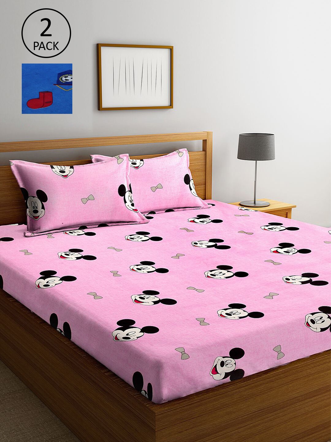 

KLOTTHE Blue & Pink Cartoon Characters 210 TC 2 King Bedsheets with 4 Pillow Covers