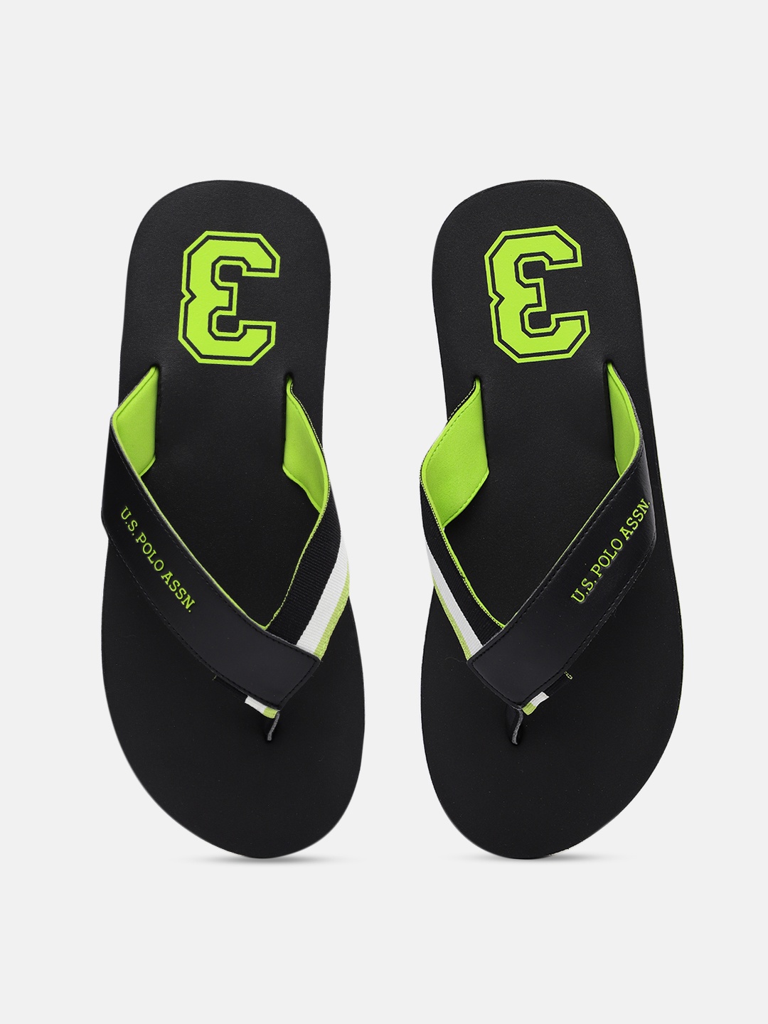 

U.S. Polo Assn. Men Black & Lime Green Striped Thong Flip-Flops