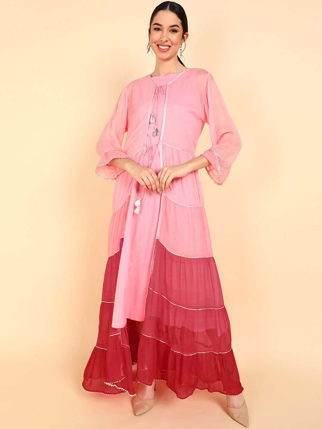 

AHIKA Women Red & Pink Solid Chiffon Anarkali Kurta