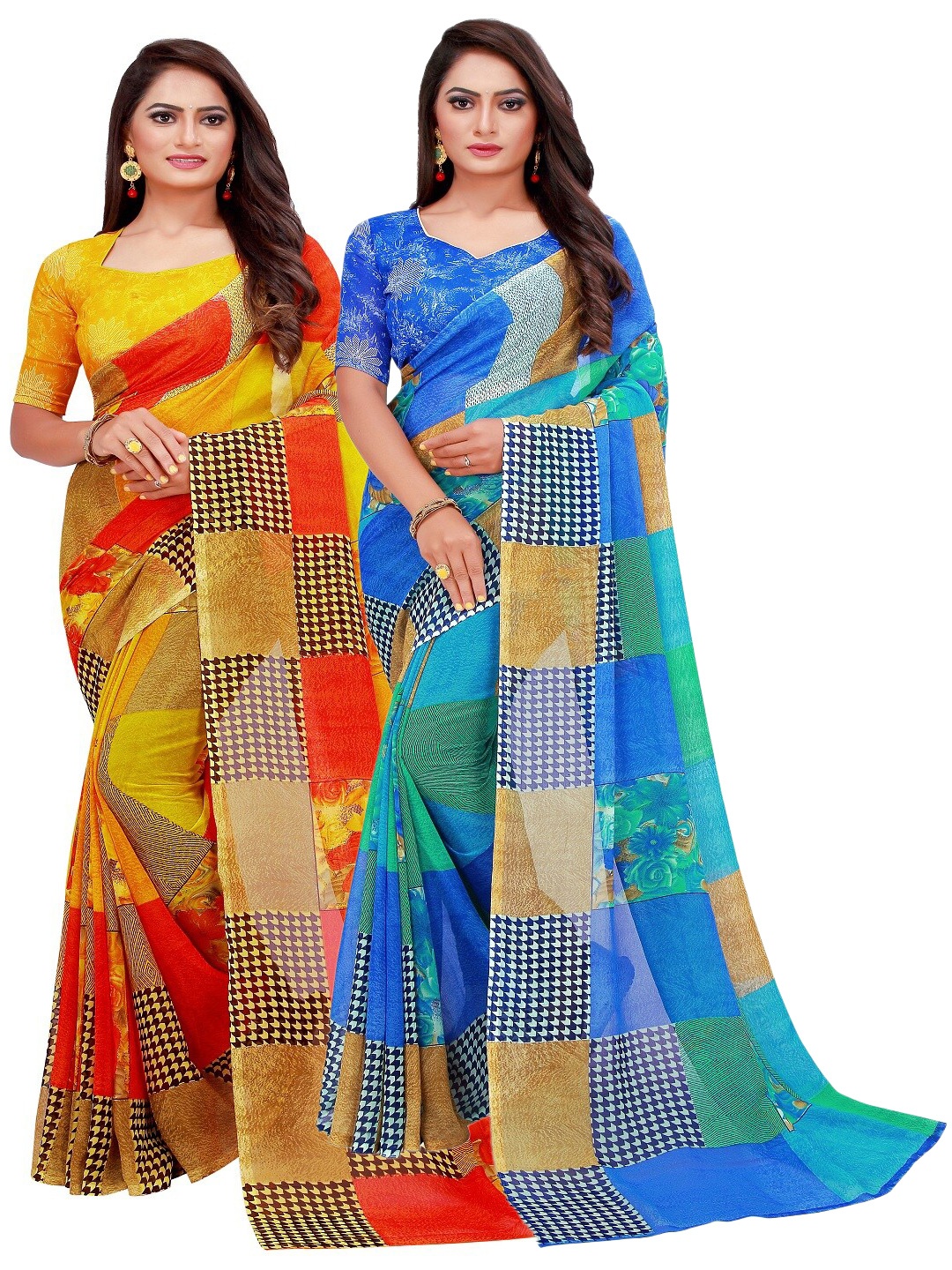 

Florence Blue & Yellow Pack Of 2 Pure Georgette Sarees