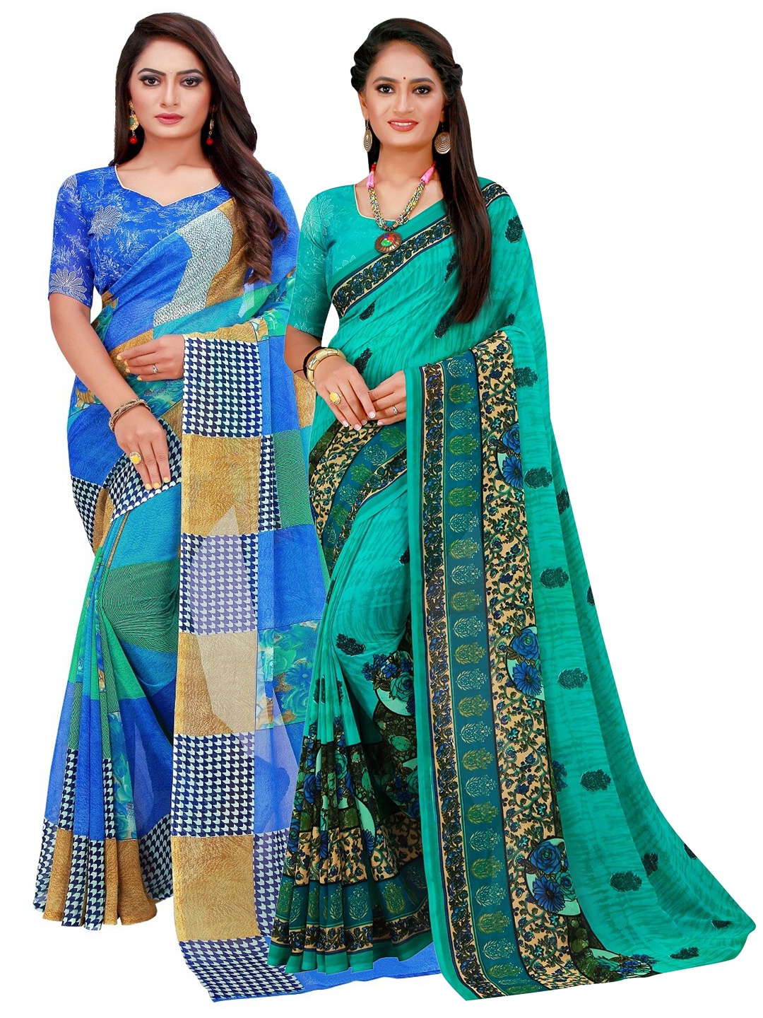 

Florence Blue & Green Printed Pure Georgette Saree