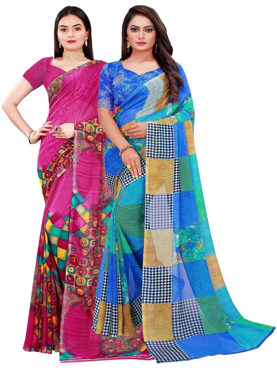 

Florence Magenta & Blue Printed Pure Georgette Saree