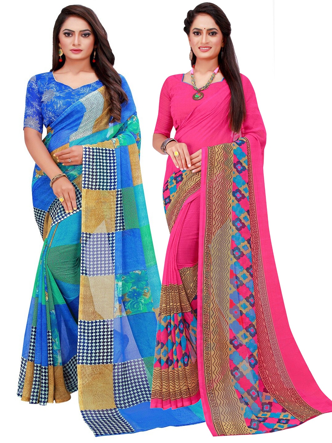 

Florence Magenta & Blue Printed Pure Georgette Saree