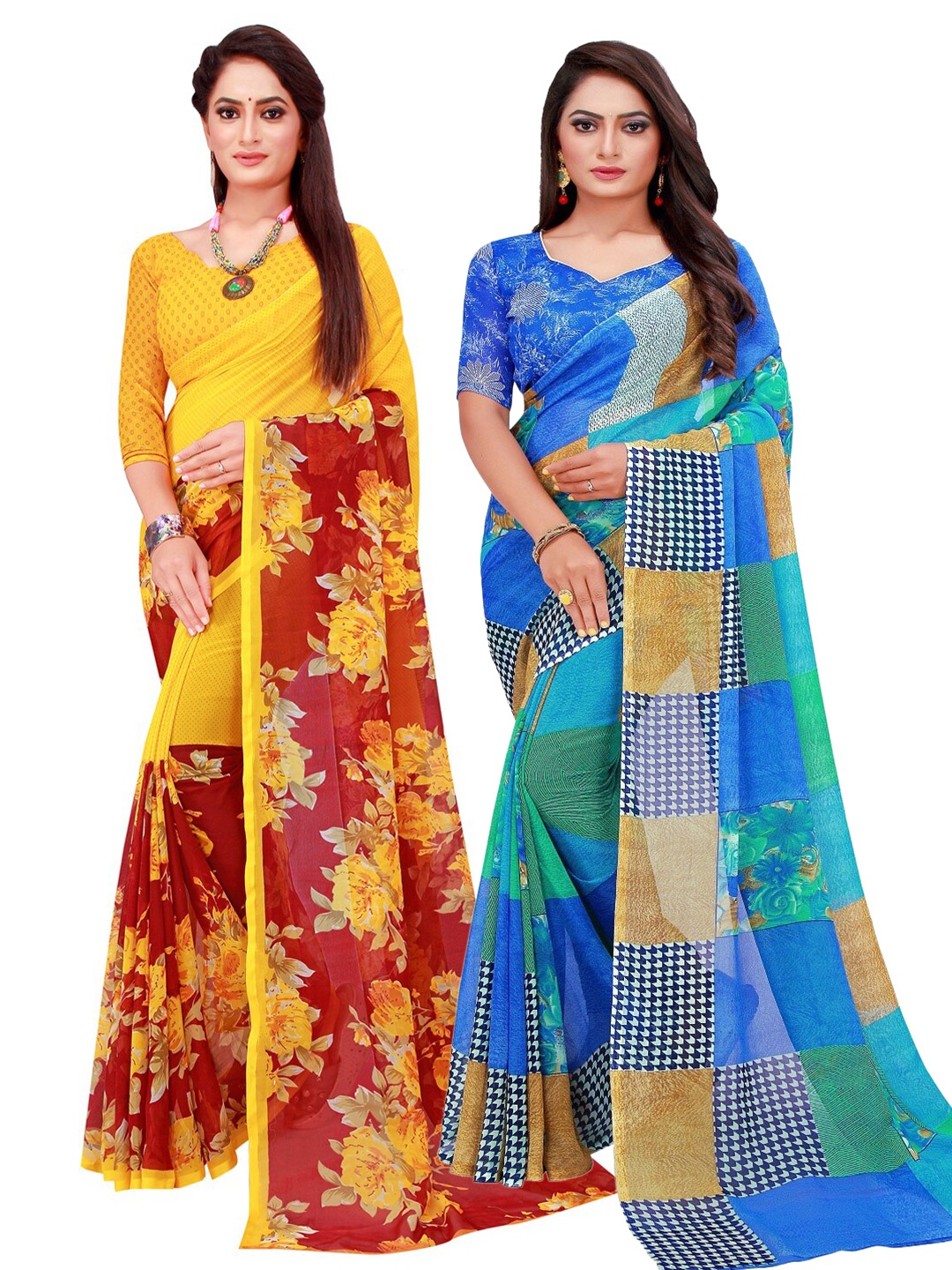 

Florence Blue & Yellow Printed Pure Georgette Sarees