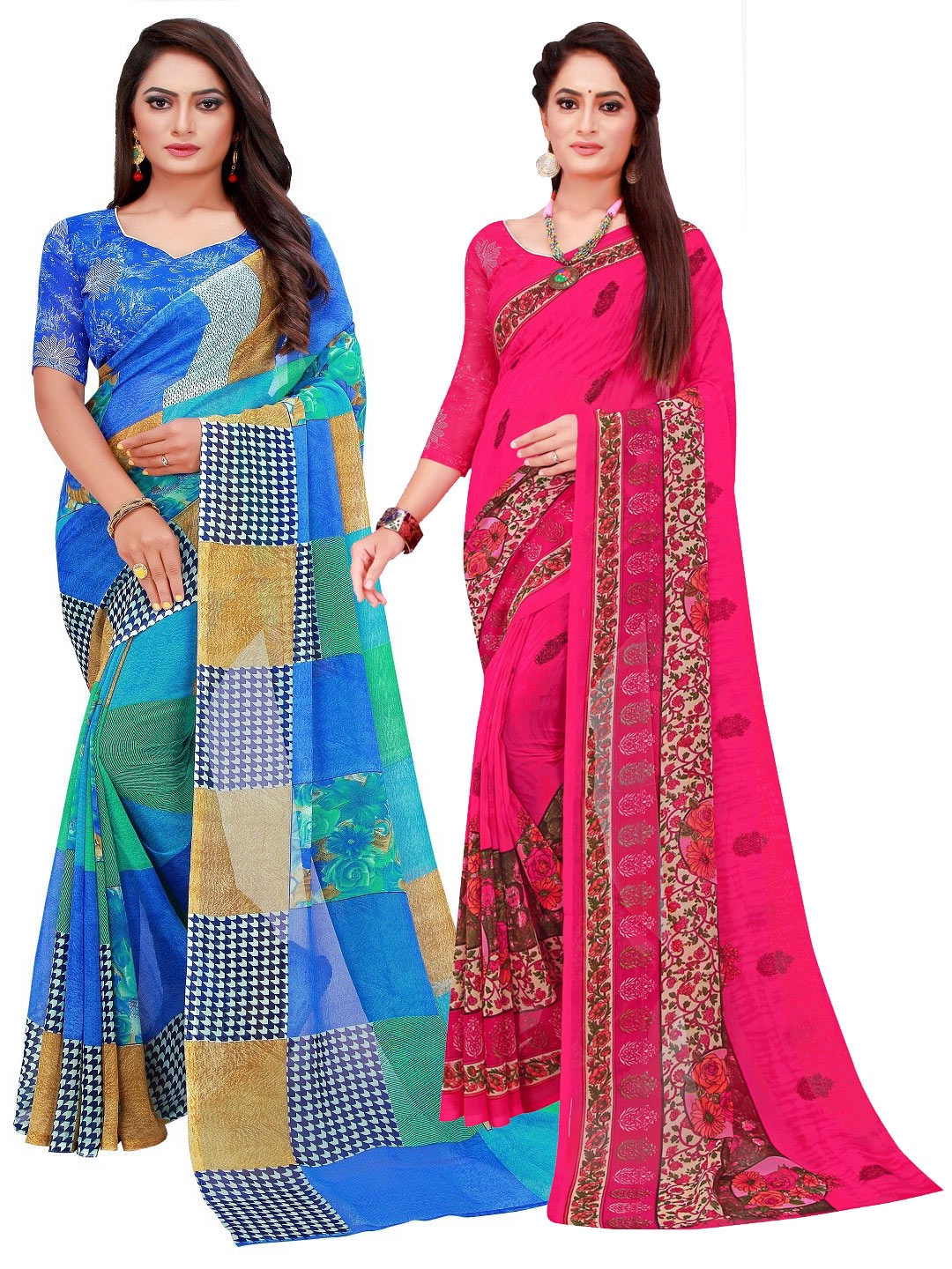 

Florence Blue & Pink Printed Pure Georgette Sarees