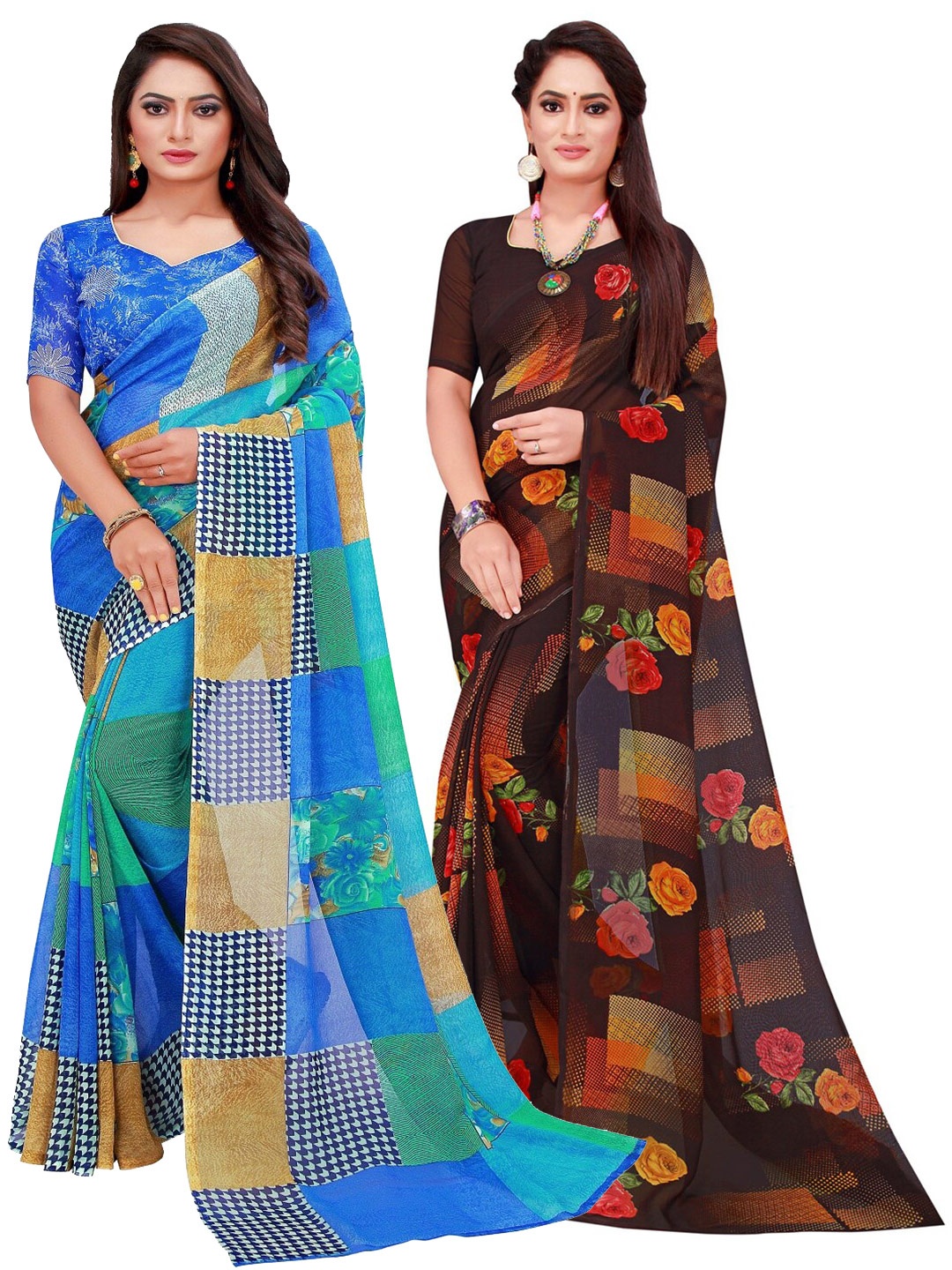 

Florence Blue & Black Printed Pure Georgette Saree