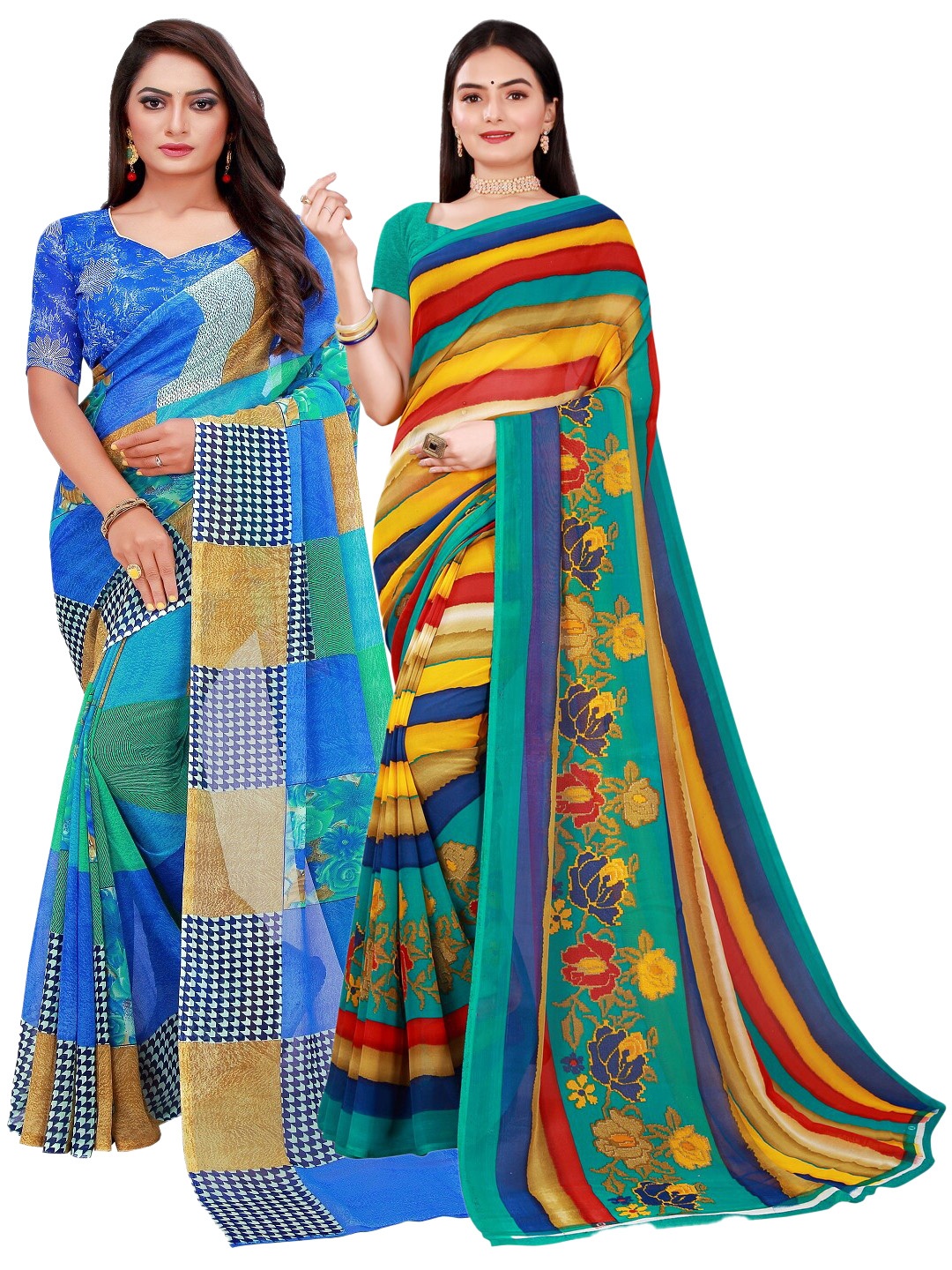 

Florence Blue & Green Printed Pure Georgette Saree