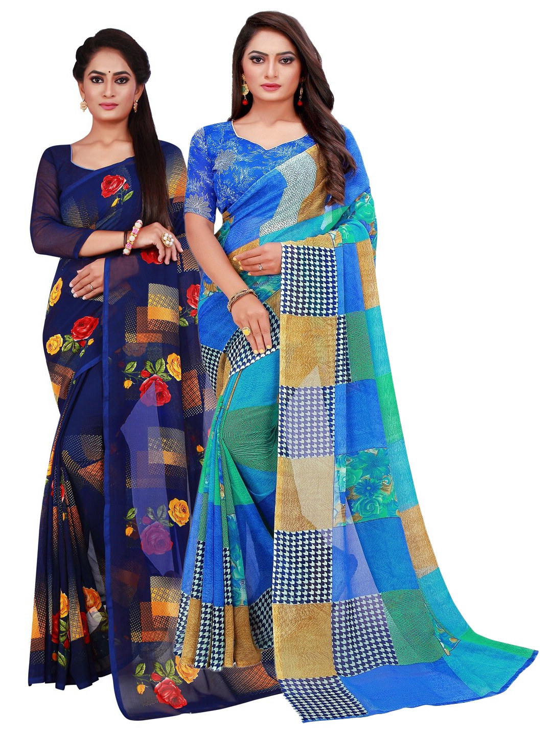 

Florence Blue & Green Printed Pure Georgette Saree