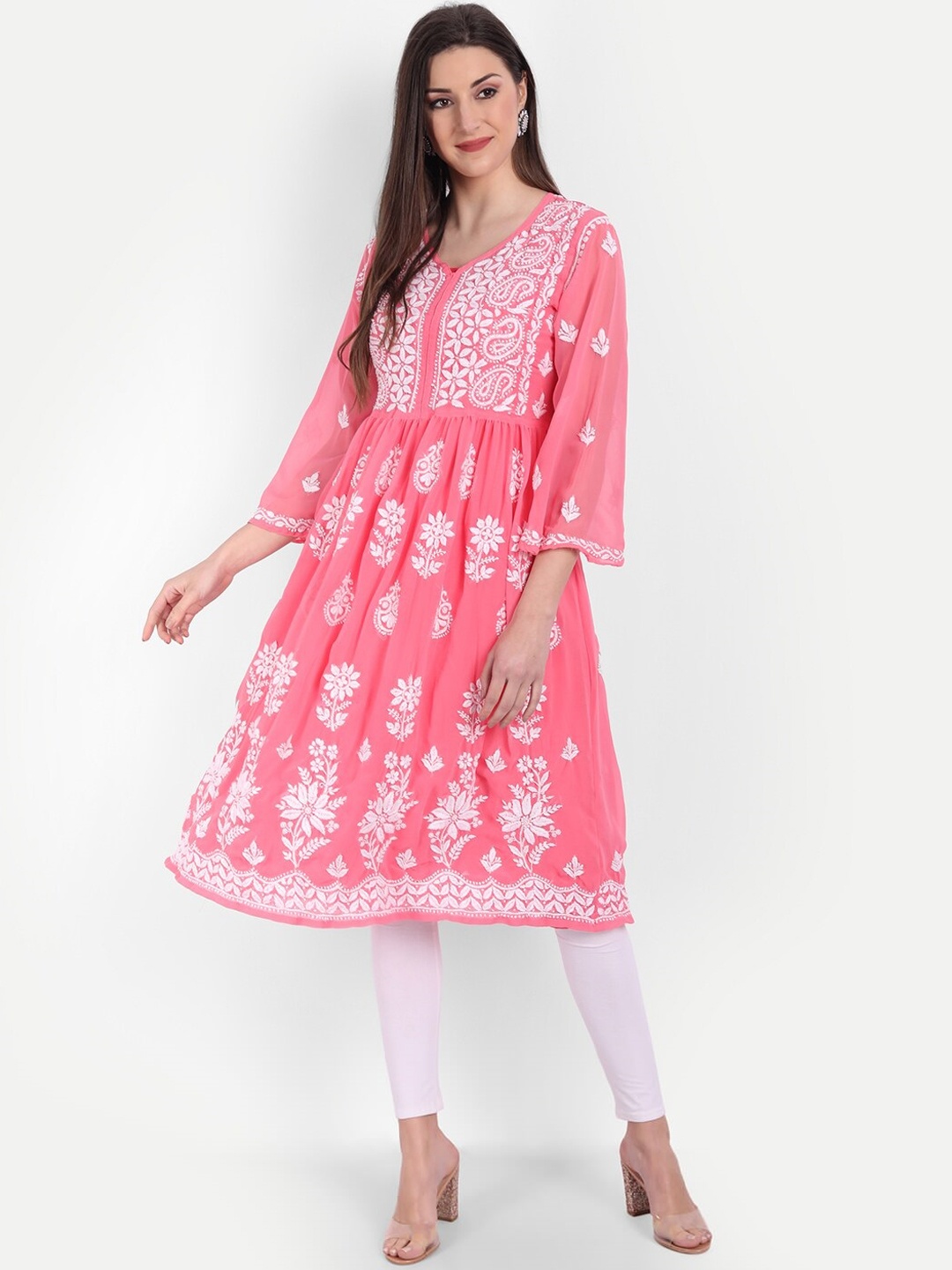

Indiankala4u Women Maroon Chikankari Embroidered Kurta