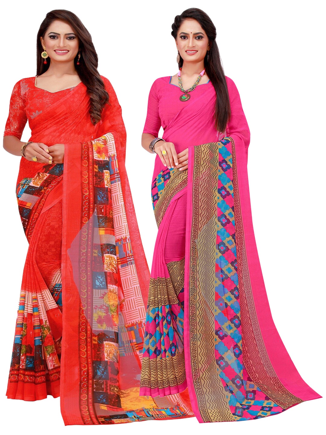 

KALINI Magenta & Red Printed Pure Georgette Saree