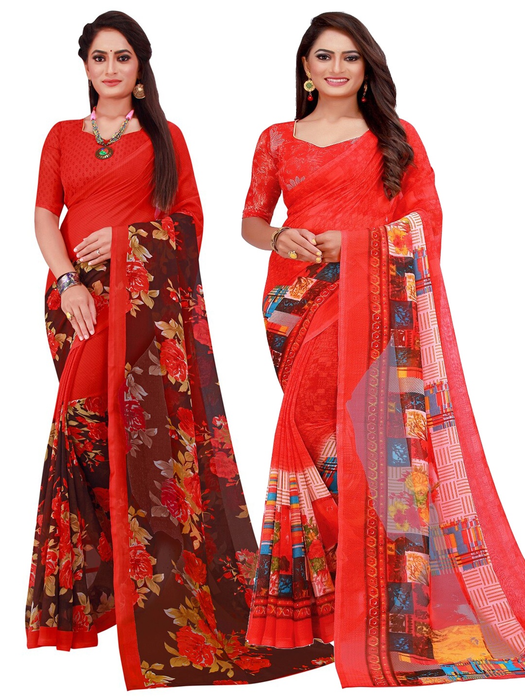 

KALINI Red & Maroon Printed Pure Georgette Saree