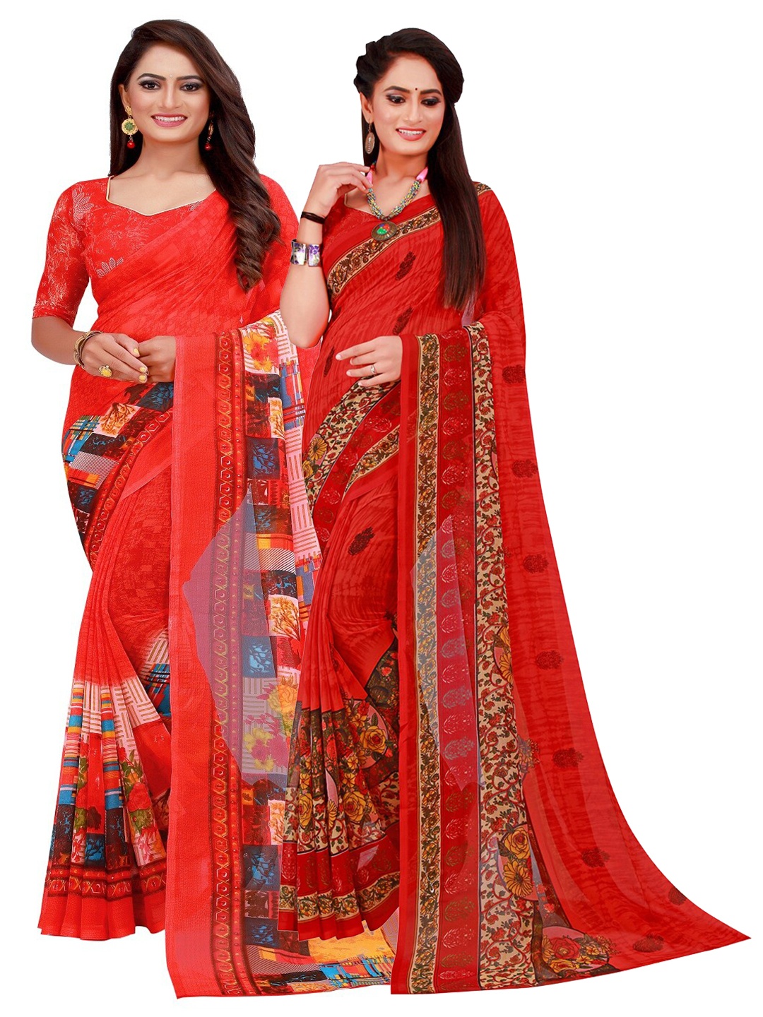 

KALINI Red Printed Pure Georgette Saree