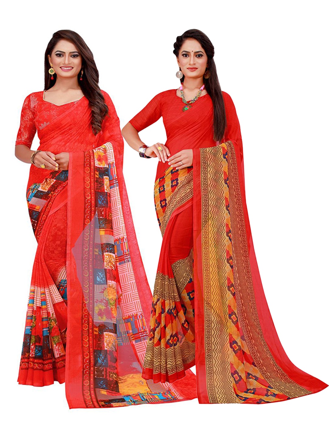 

KALINI Red Printed Pure Georgette Saree