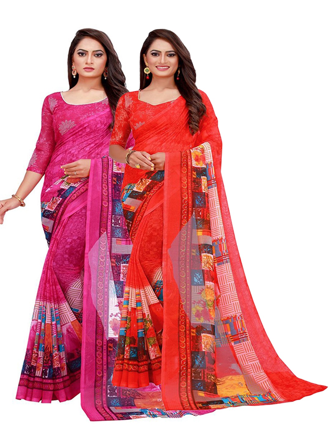 

KALINI Red & Magenta Printed Pure Georgette Saree