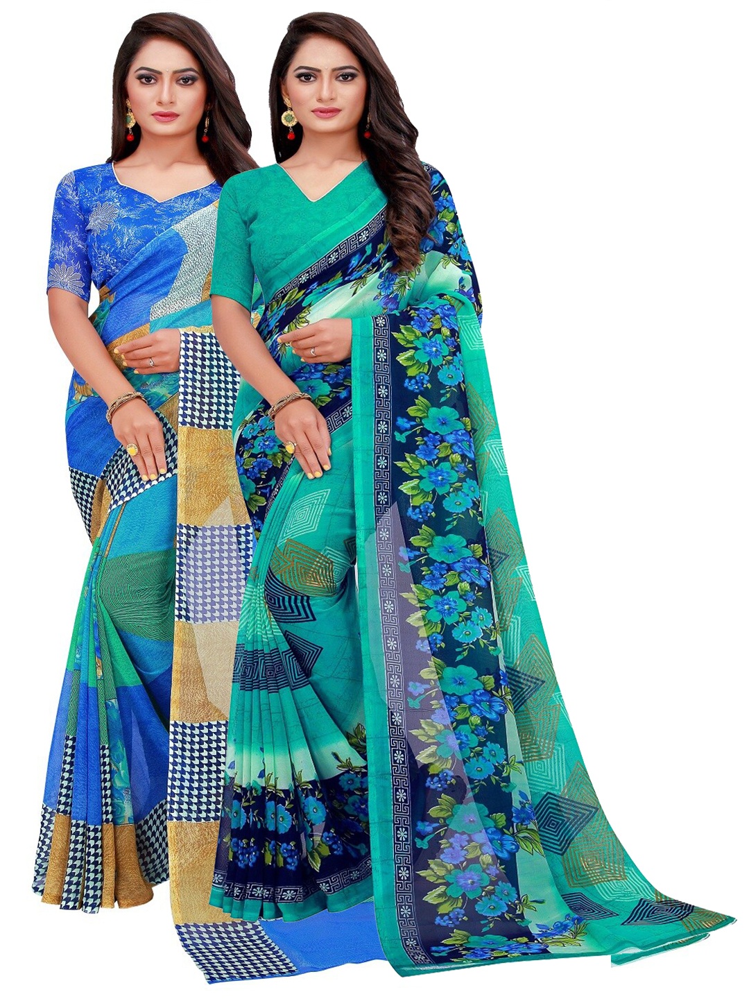 

KALINI Blue & Turquoise Blue Printed Pure Georgette Saree